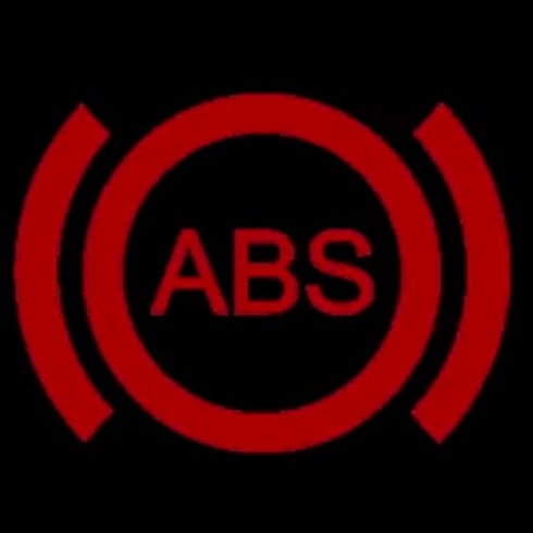 สัญลักษณ์สีแดงบนแผงคอนโซล แจ้งเตือนระบบล็อกล้ออัตโนมัติ (ABS) ขัดข้อง