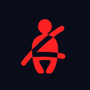 สัญลักษณ์สีแดงบนแผงคอนโซลหน้ารถแจ้งเตือนว่าไม่ได้ขาดเข็มขัดนิรภัย