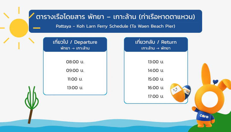 ตารางเรือโดยสาร พัทยา – เกาะล้าน (ท่าเรือหาดตาแหวน)