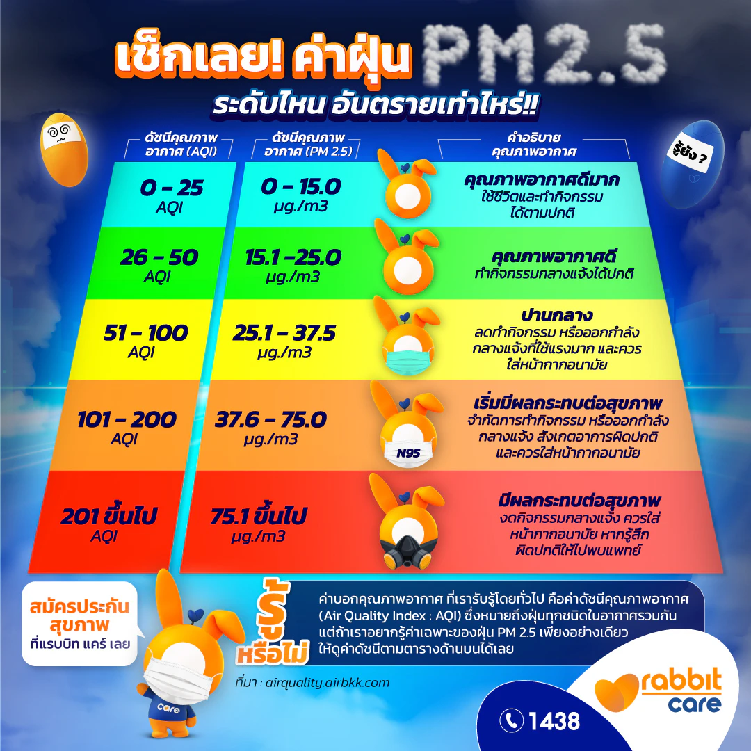 ระดับความรุนแรง PM 2.5, AQI, ฝุ่น PM 2.5