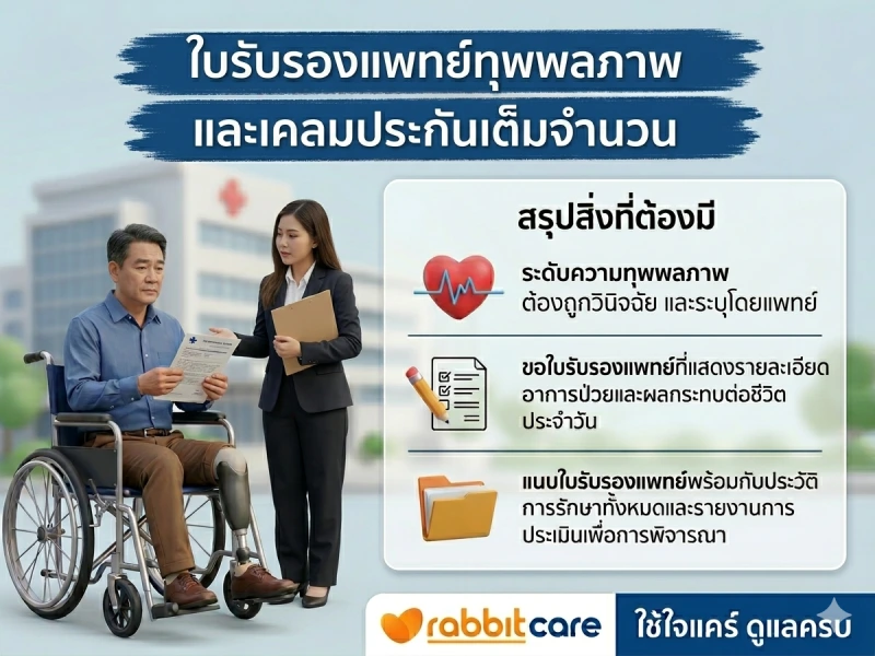 ใบรับรองแพทย์ทุพพลภาพและเคลมประกันเต็มจำนวน